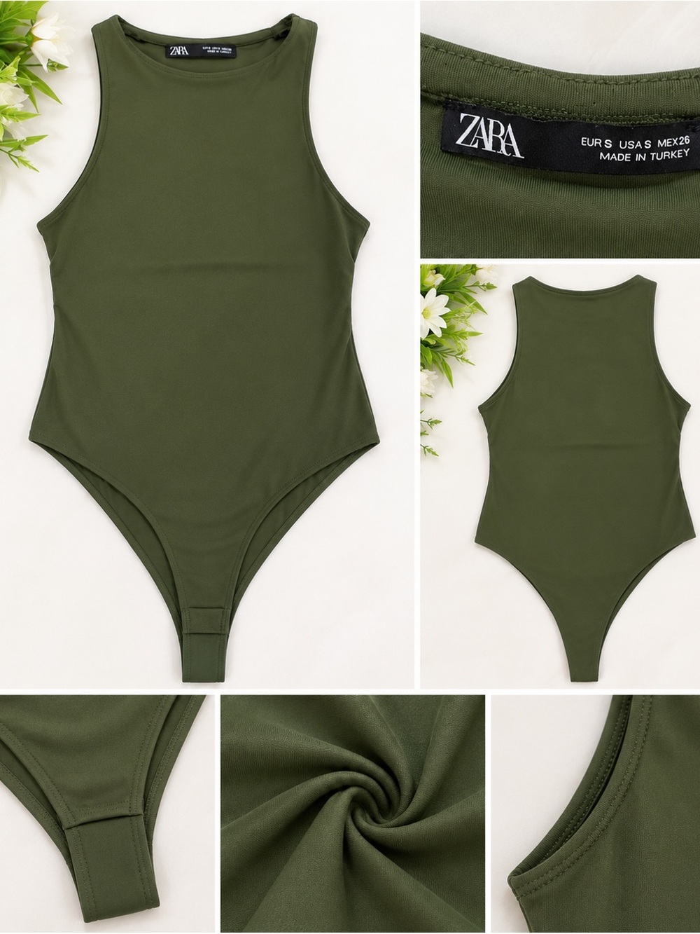 Zara Olive Green High-Neck Bodysuit